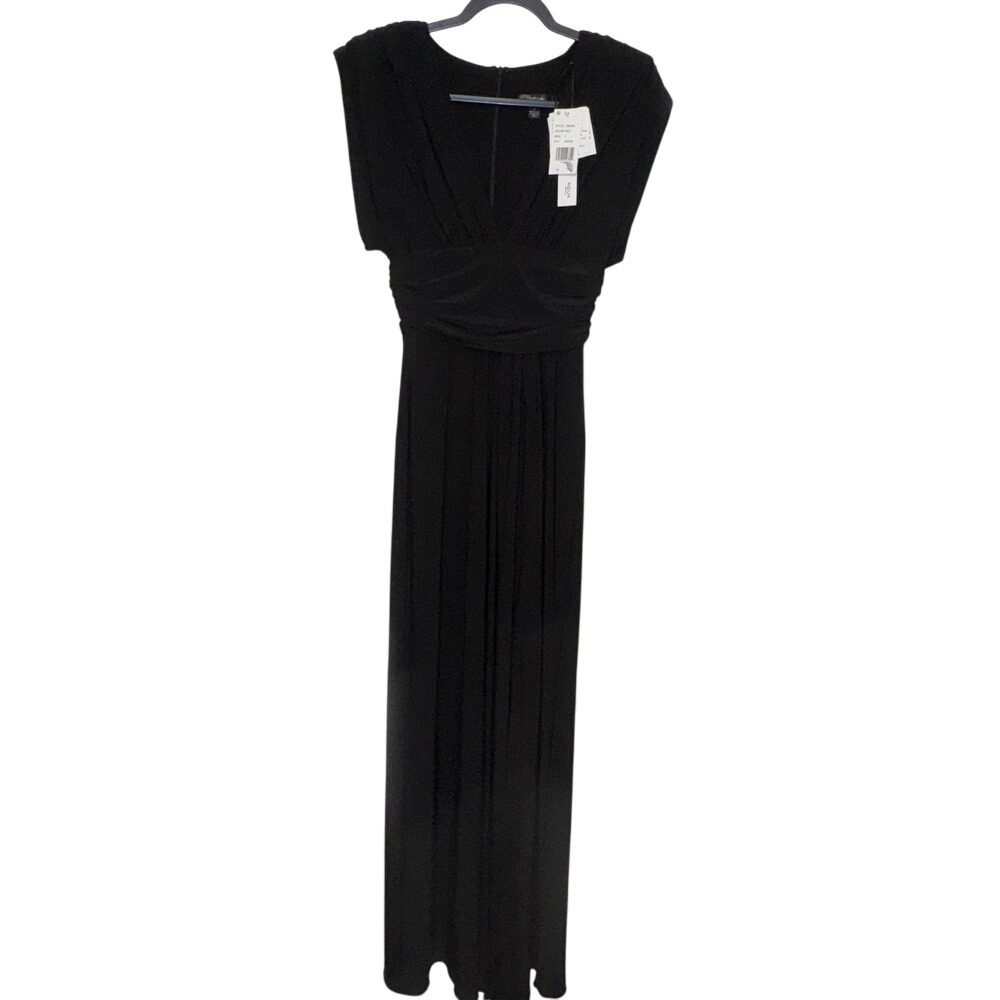 Aqua Formal Black Maxi Dress Ruched Empire Waist Sleeveless Gown Size 2